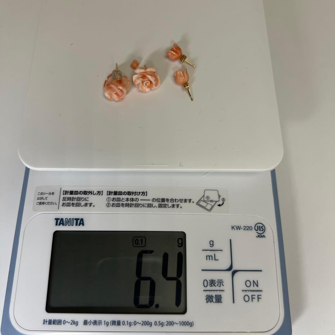 K18刻印　本桃色珊瑚　ピアス　2対セット　6.32g 東K7-1211☆2F