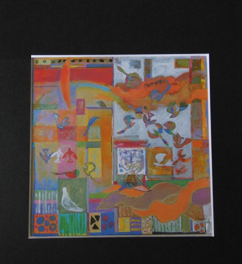 根岸正、【春のラプソディー〈小鳥たち〉】、希少な額装用画集より 根岸正、【春のラプソディー〈小鳥たち〉】、希少な額装用画集より