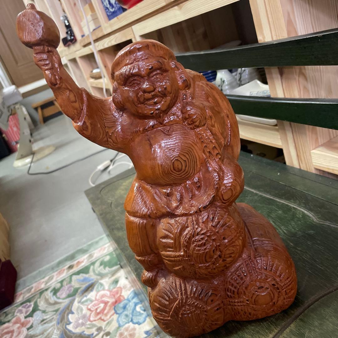 木製 福の神の像 木彫り大黒様 七福神 ジャパニーズアート 彫刻 昭和