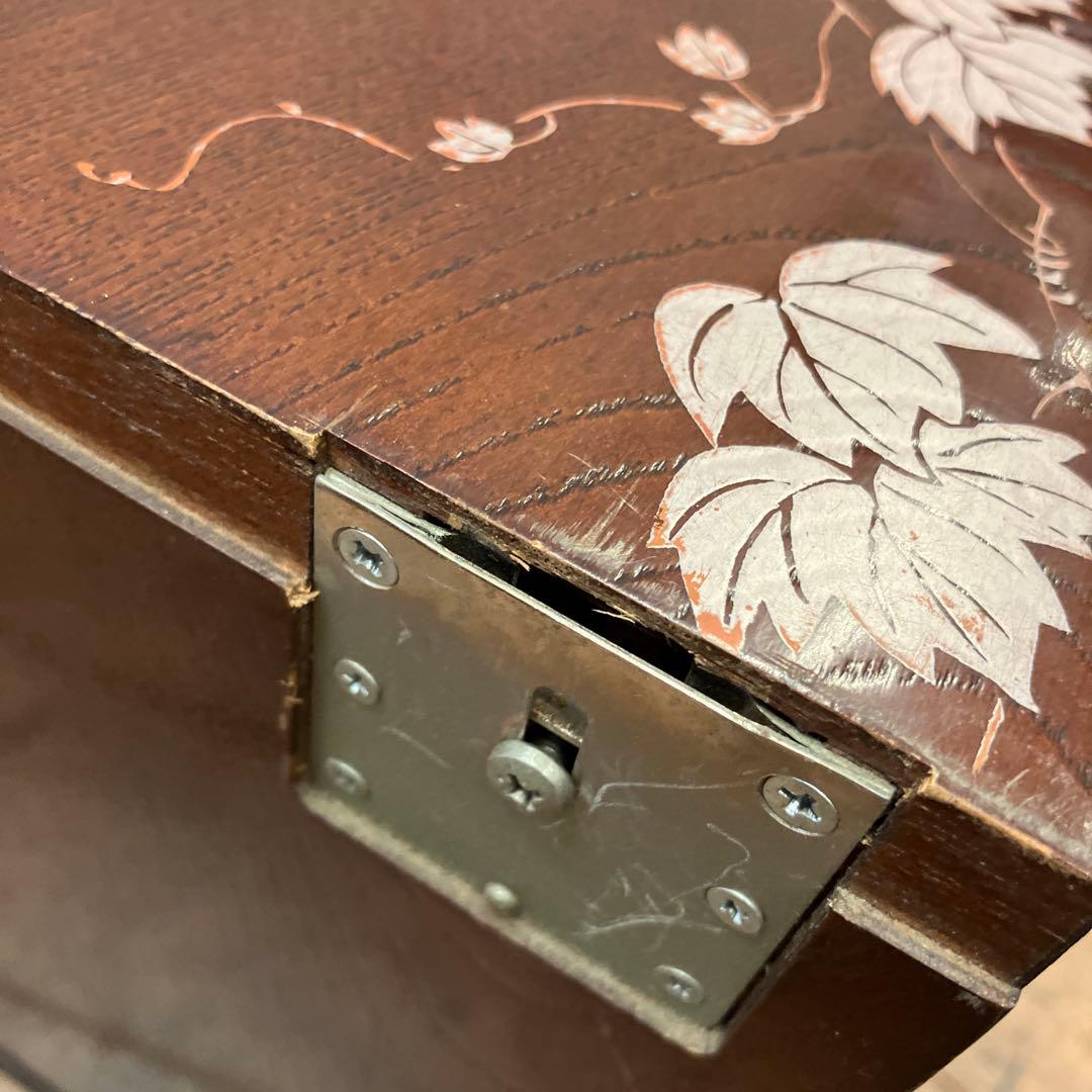 昭和レトロ 木製 葡萄柄 折りたたみ文机 テーブル 箪笥 小箪笥 3段