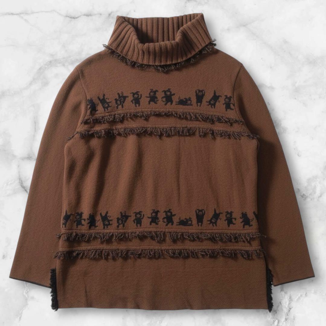 アルベロベロ タートルネック ニット セーター ブタさん フリンジ