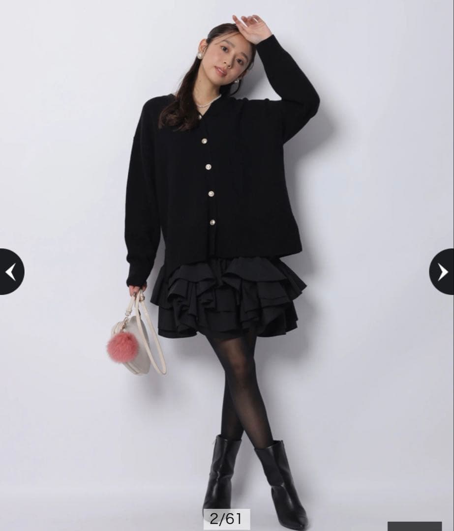 JUSGLITTY 〈美香さんコラボ〉カーデ×ペプラムワンピSET黒 ジャス スタッフコーディネート】《美香さんコラボ》カーデ×ペプラムワンピ