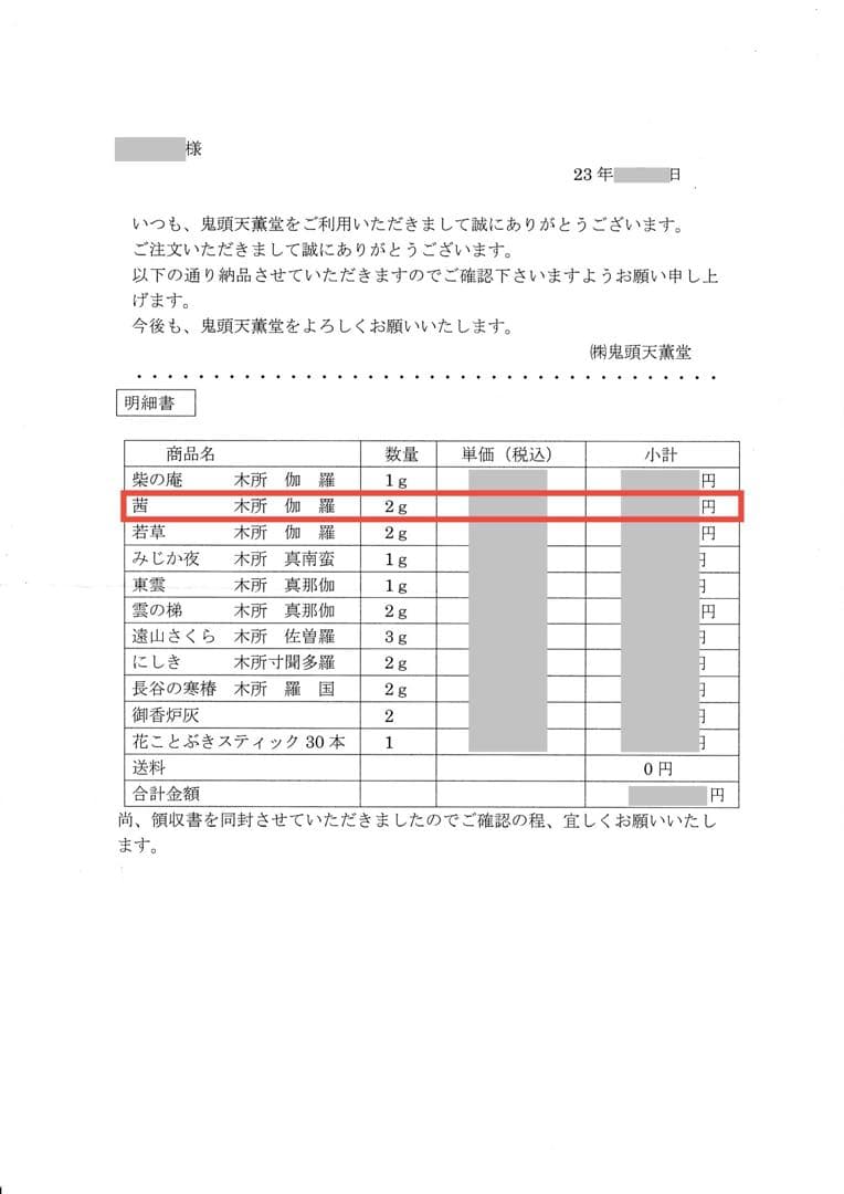 鬼頭天薫堂 香木 伽羅 茜 2.16g