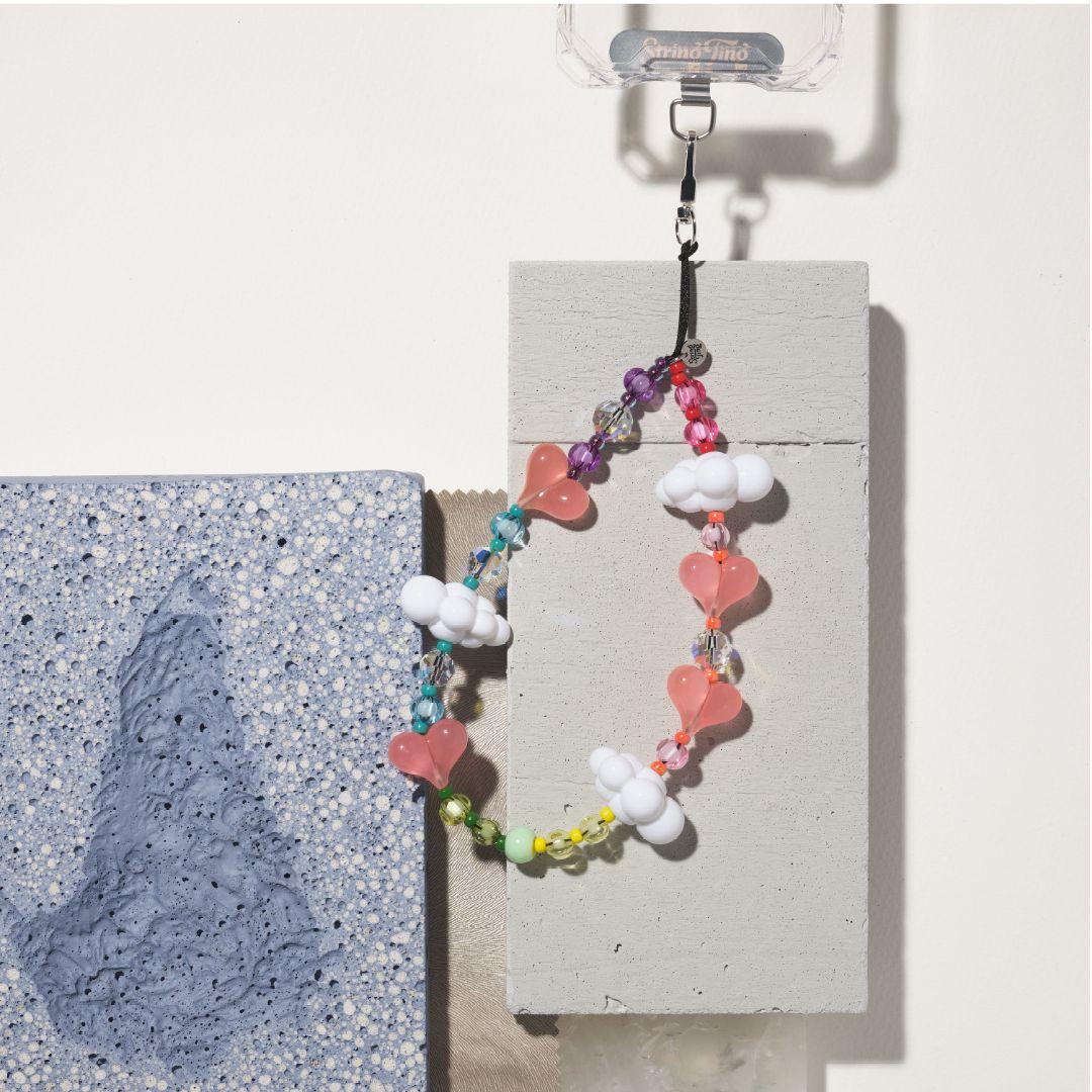 String Ting スマホストラップ カラフルピンク ハート 雲 クリスマス