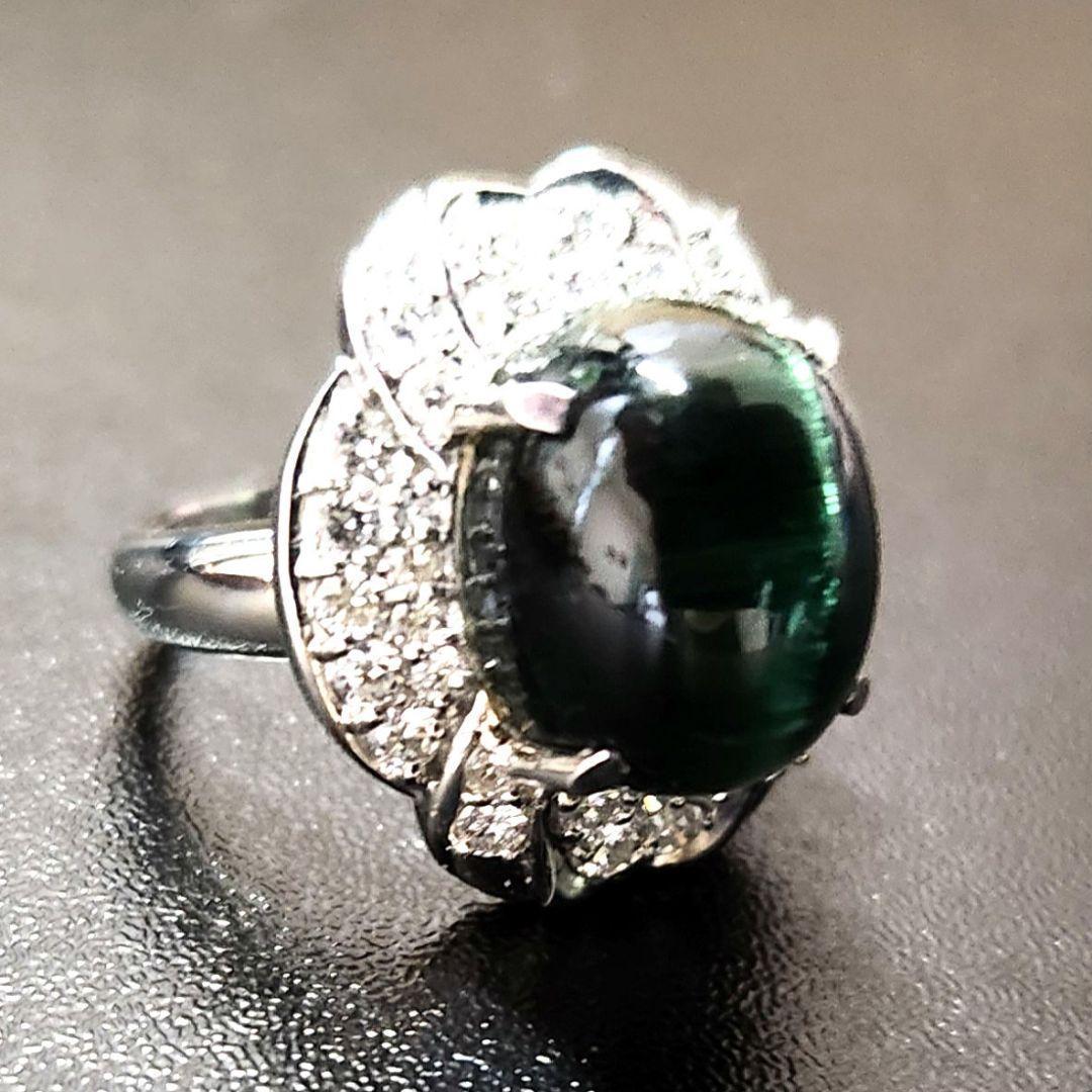 激レア‼️超大粒9ct超えくっきり猫目グリーントルマリンキャッツアイpt