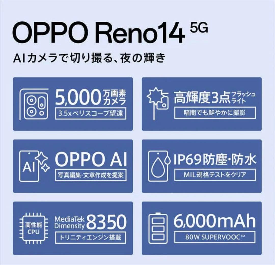 【新品未開封】OPPO CPH2737 Reno14 5G オパールホワイト