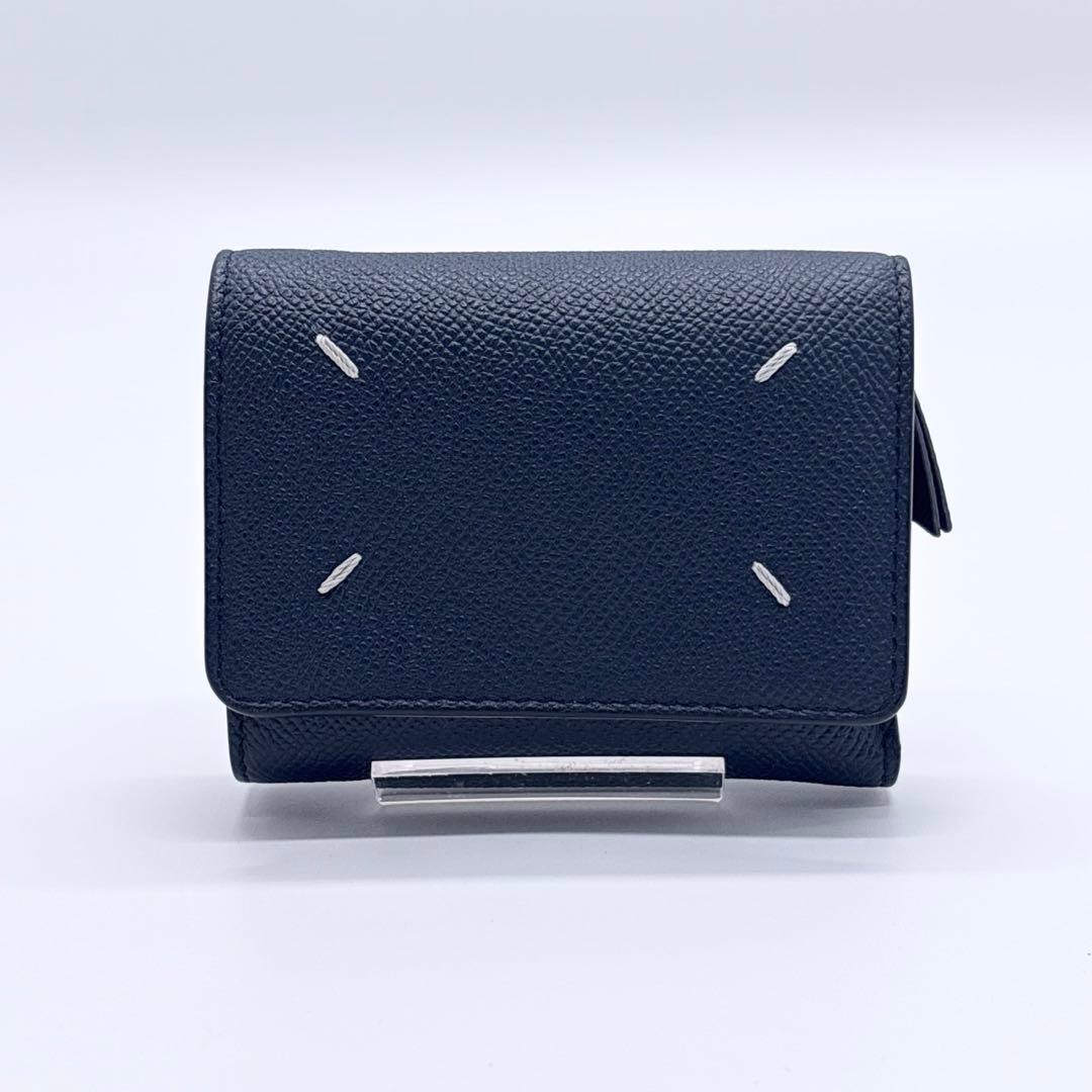 未使用に近い✨ メゾンマルジェラ 三つ折り財布 ネイビー 紺色 4