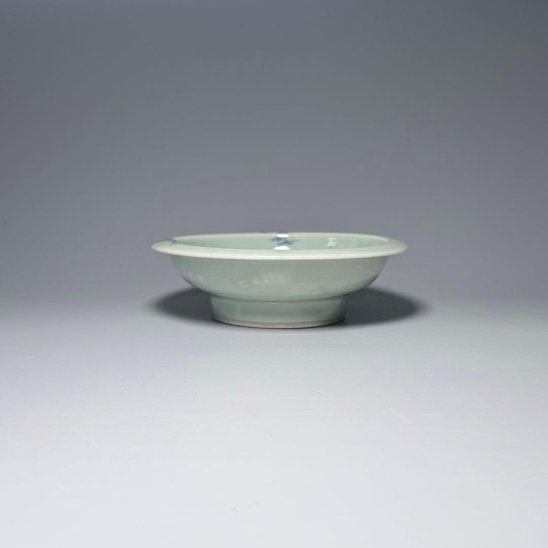 盛期鍋島 青磁染付柳竹垣文高台五寸皿 共箱 直径14.5cm 状態◎ 蒐集家