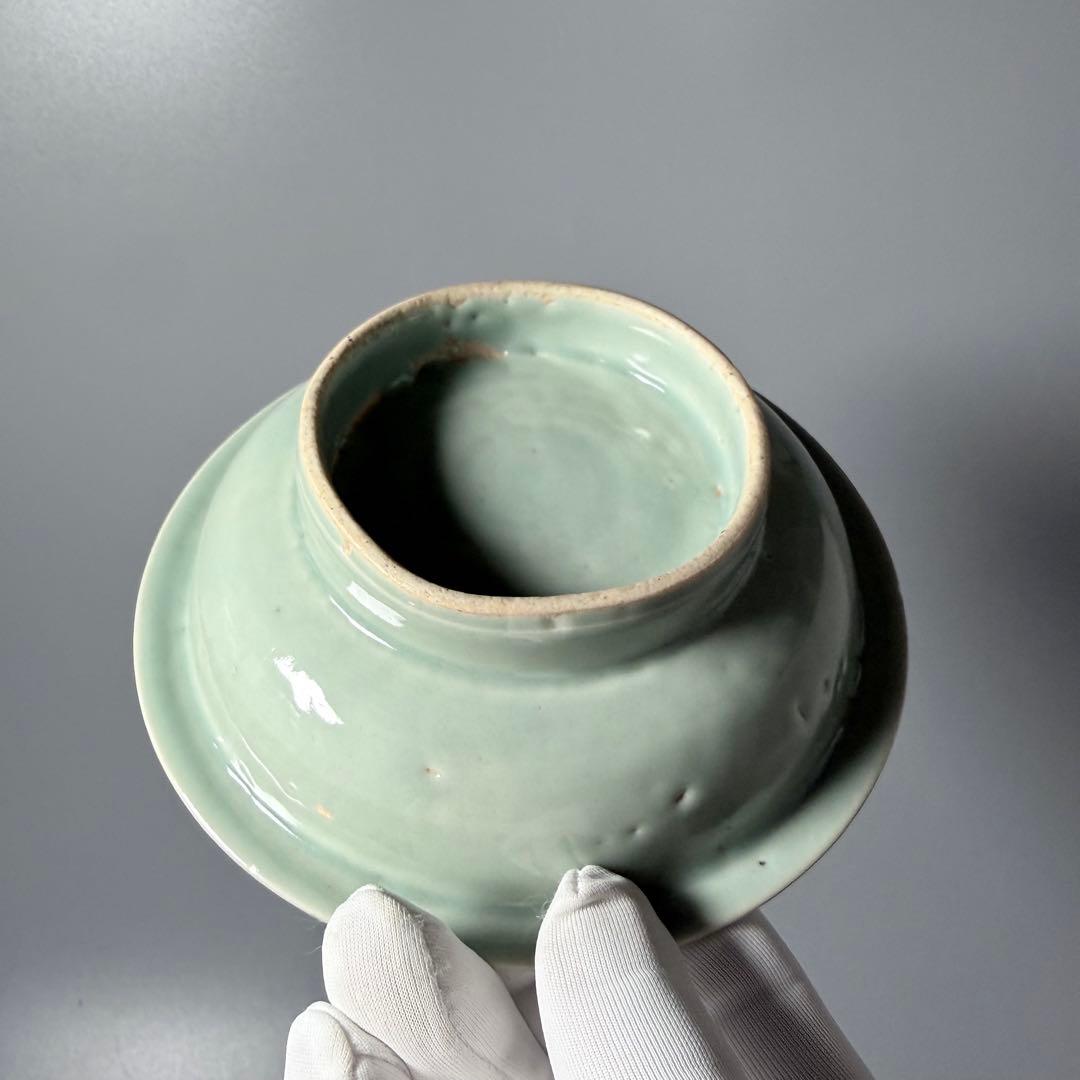 盛期鍋島 青磁染付柳竹垣文高台五寸皿 共箱 直径14.5cm 状態◎ 蒐集家