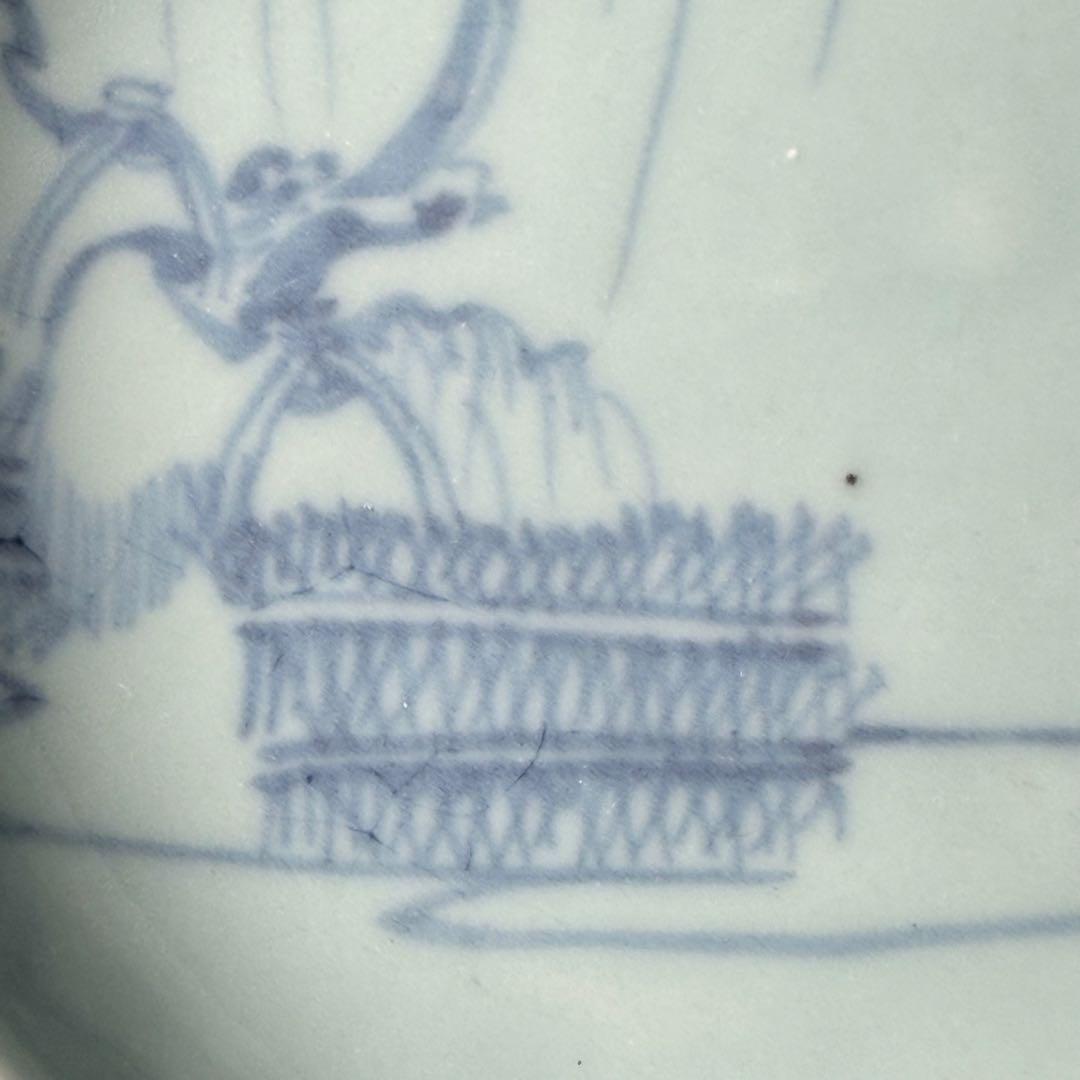 盛期鍋島 青磁染付柳竹垣文高台五寸皿 共箱 直径14.5cm 状態◎ 蒐集家