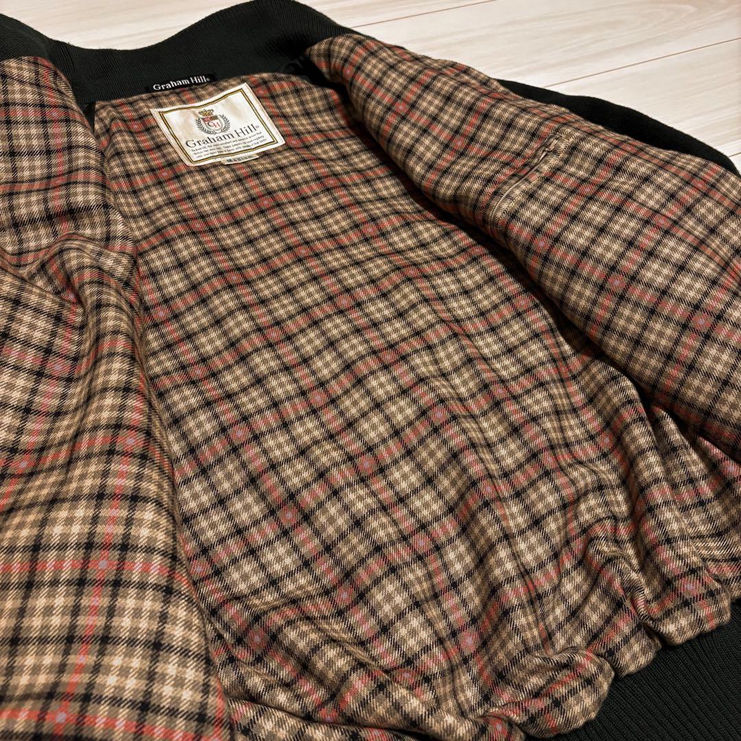 90s ウール ハリントンジャケット 短丈 ブラック グリーン 古着