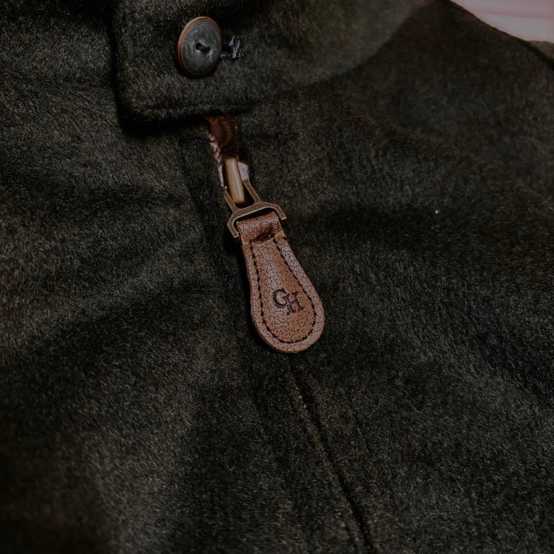 90s ウール ハリントンジャケット 短丈 ブラック グリーン 古着