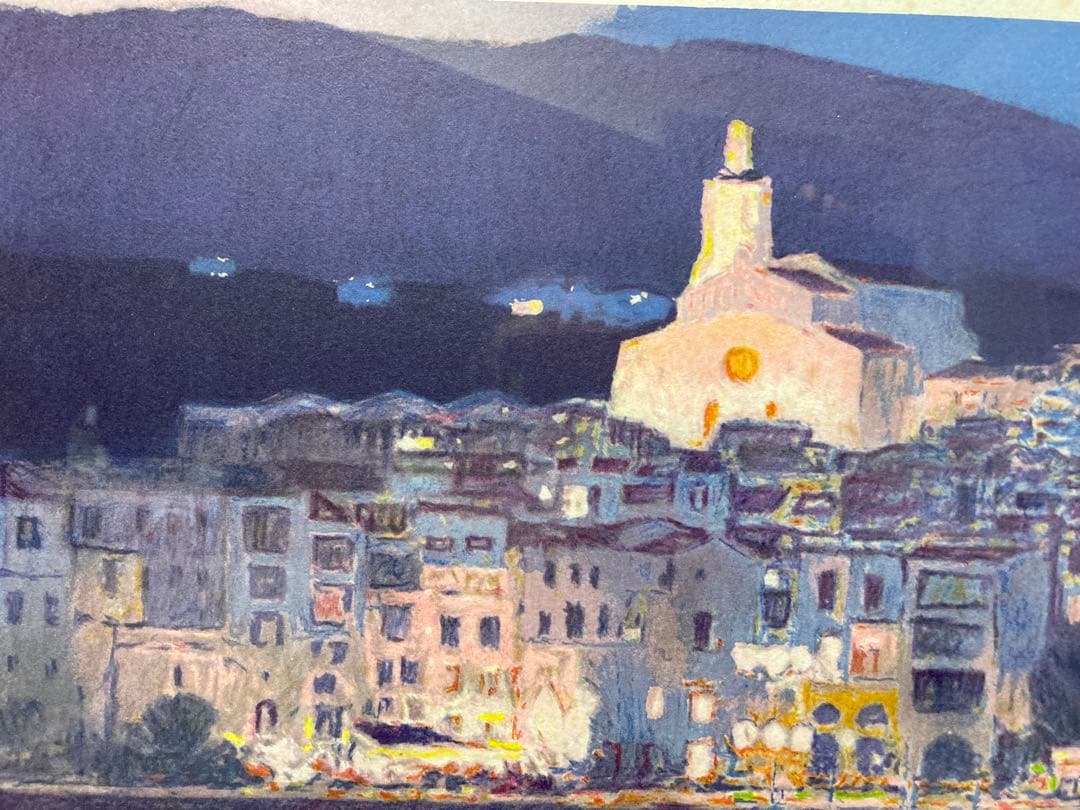 リトグラフ 風景画【フランシスコ・ボッシュ】 「教会の見える夜景