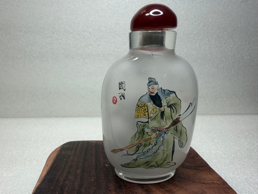 手描きガラス瓶 武士と竹內繪 鼻煙壺 三国志 「關羽」中國傳統文化