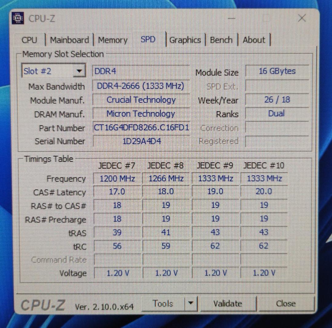 メモリ/Crucial/DDR4-2666 16GB 2枚セット32GB[15]