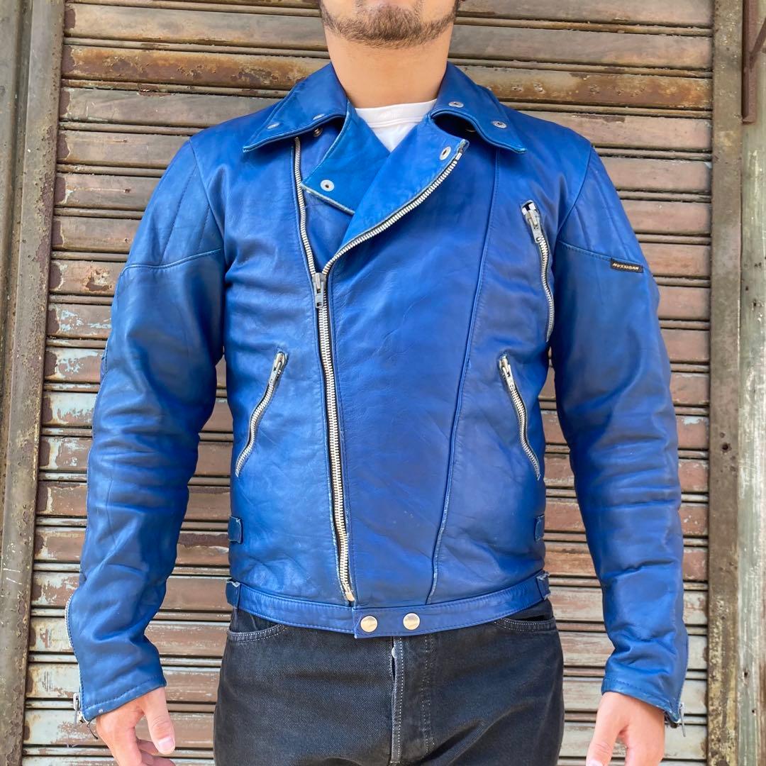 希少 60s 70s イギリス製 ロンジャン ライダース ダブル ブルー 英国製