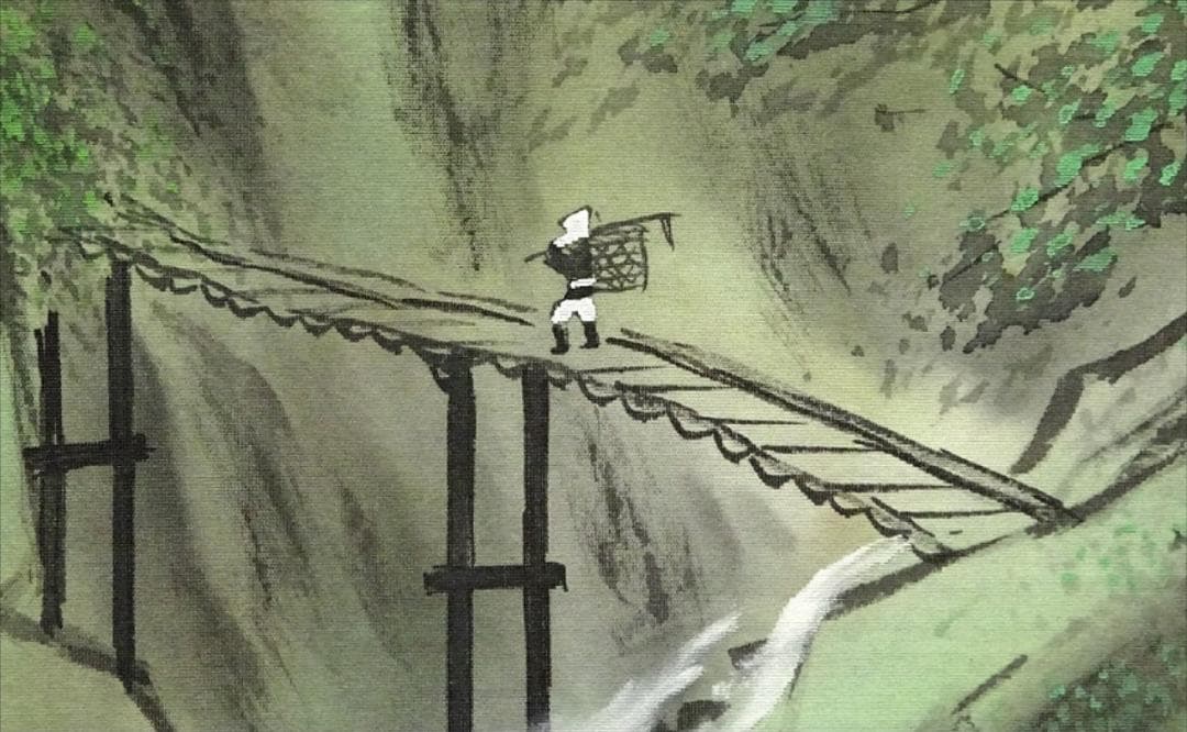 真作】掛軸 加茂敬山『彩色山水』絹本 肉筆 共箱付 掛け軸 g08266