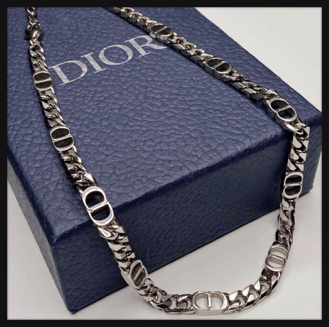 【美品】 ディオール Dior シルバー ネックレス 喜平 アイコン CD Dior CD ICON チェーンリンク ネックレス シルバー メンズ