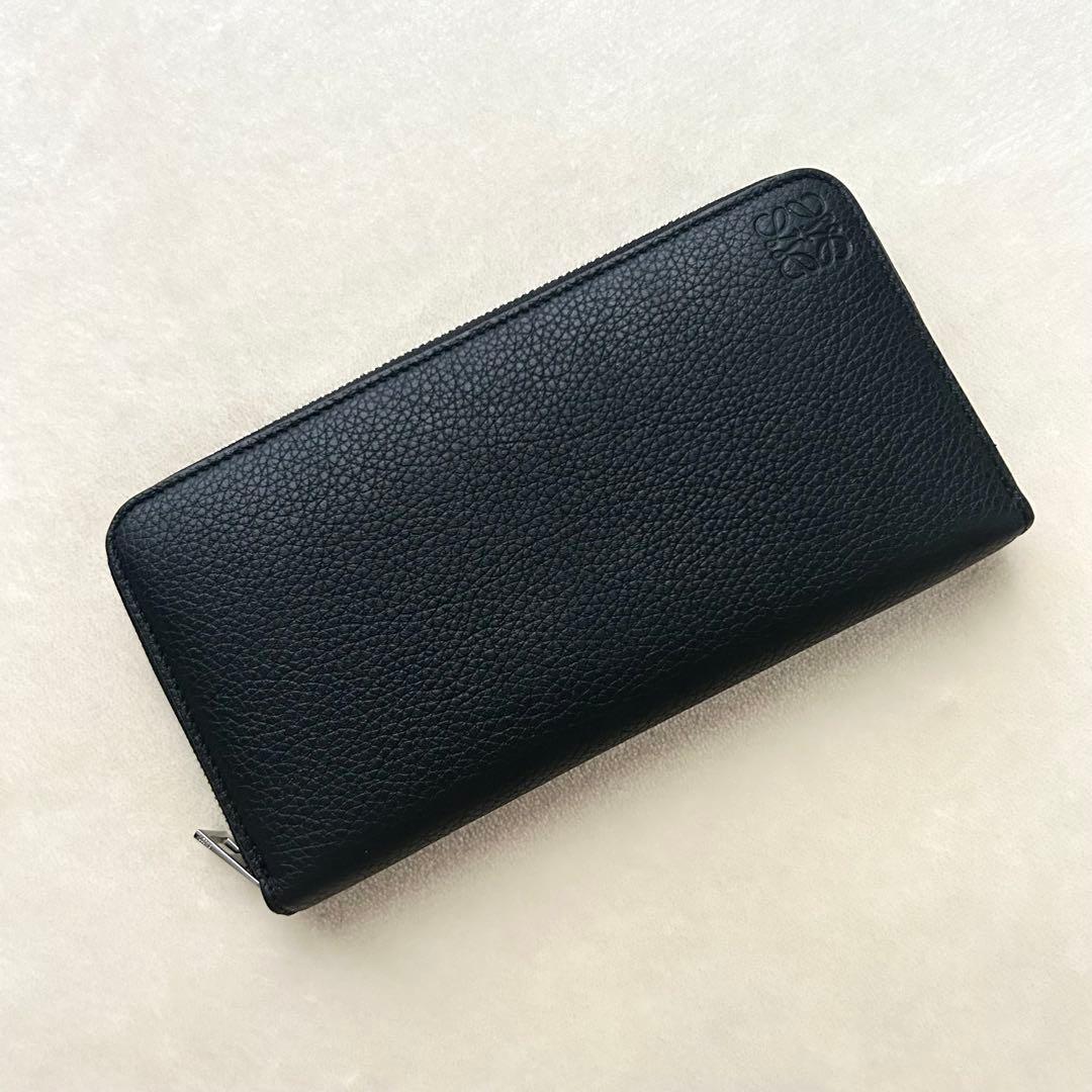 極美品 LOEWE ロエベ 長財布 ラウンドファスナー アナグラム レザー 黒