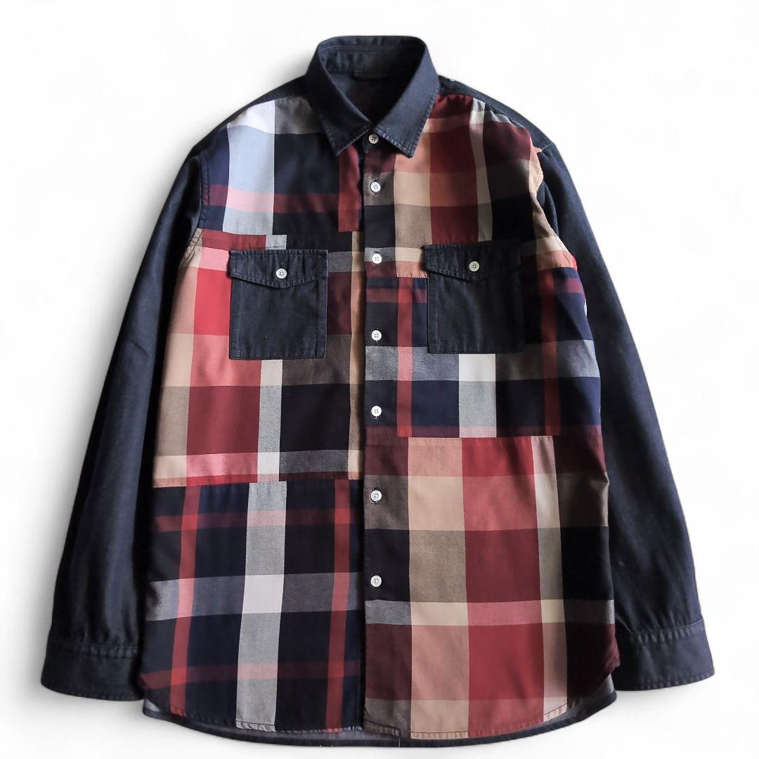 美品 クレストブリッジ 前面チェック デニム 長袖シャツ L インディゴ