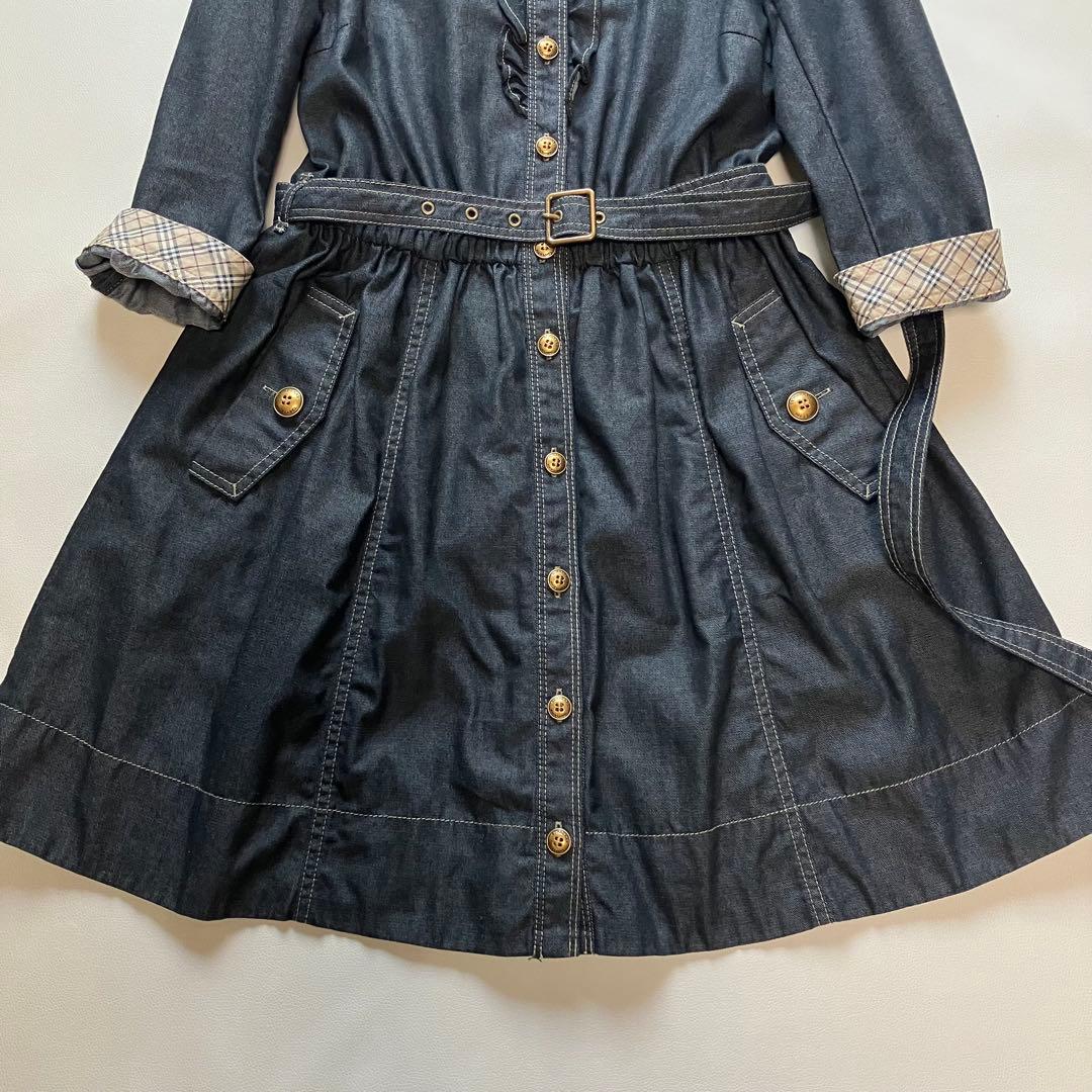 極美品 バーバリーブルーレーベル デニム シャツワンピース 金ボタン