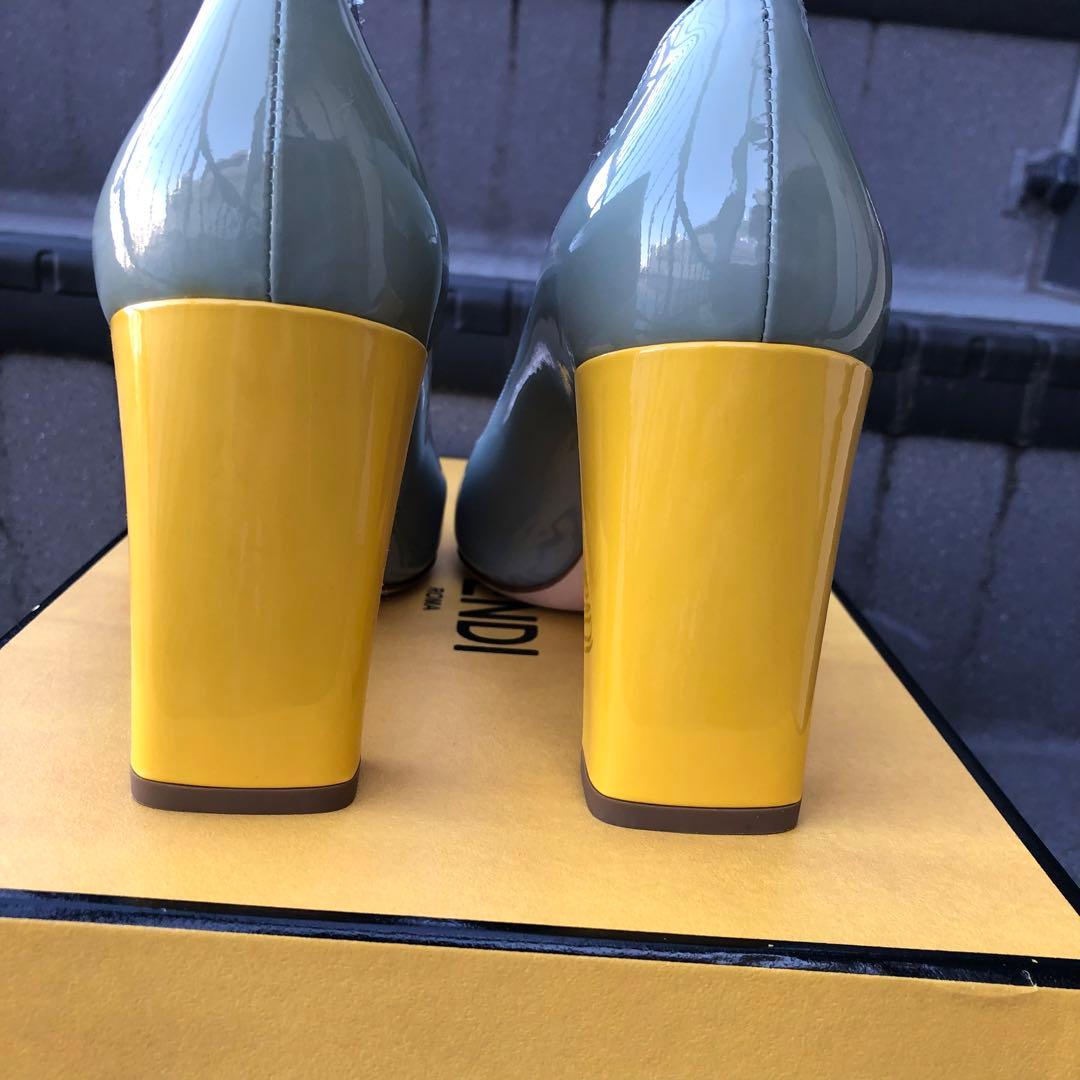 新品】FENDI エナメル 水色／イエローハイヒールパンプス サイズ36