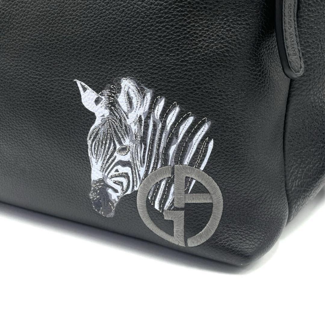 未使用級○ ジョルジオアルマーニ リュック ロゴ 刺繍 ゼブラ ブラック