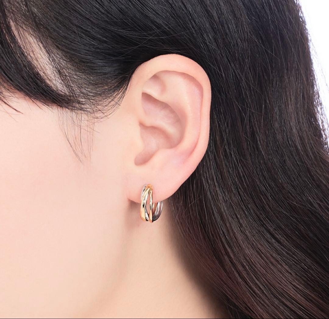 ツツミ K10ホワイト イエロー ピンクゴールドトリニティ フープ ピアス