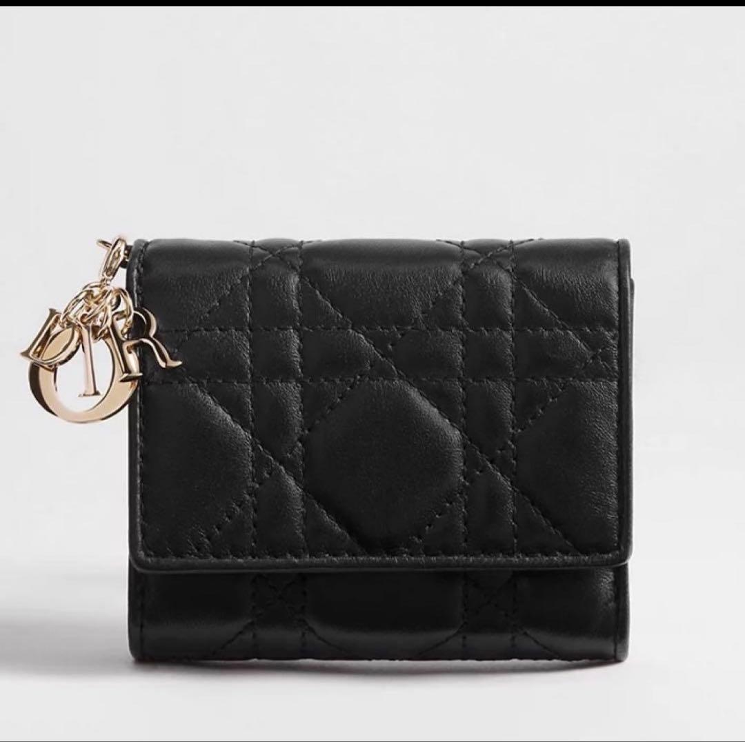 Dior ロータスウォレット ブラック 三つ折り財布 ラムスキン - メルカリ