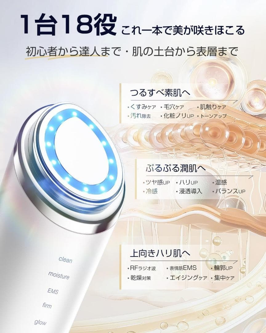 美顔器 高周波 RF EMS MC・リフトケア・フェースラインケア・毛穴洗浄