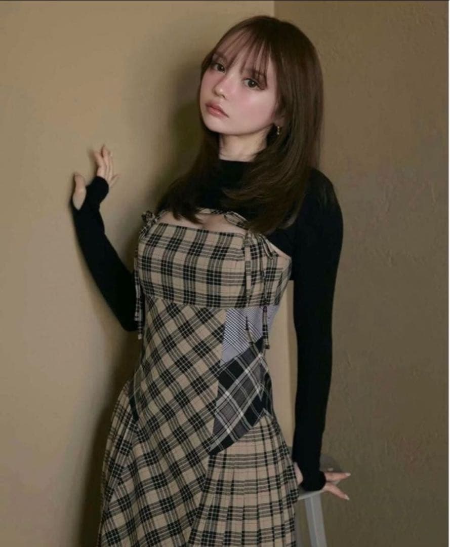 andmary Nadia check long dress beige - メルカリ