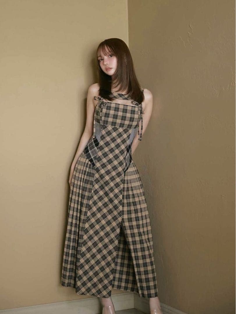 andmary Nadia check long dress beige - メルカリ