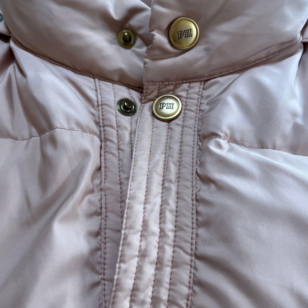 PINK HOUSE ロゴ入りダウンコートくすみピンク 取り外し可能フード付き