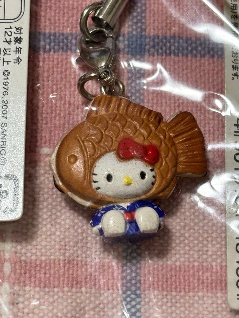 ハローキティ根付ストラップ たい焼き x 金魚すくい x 提灯