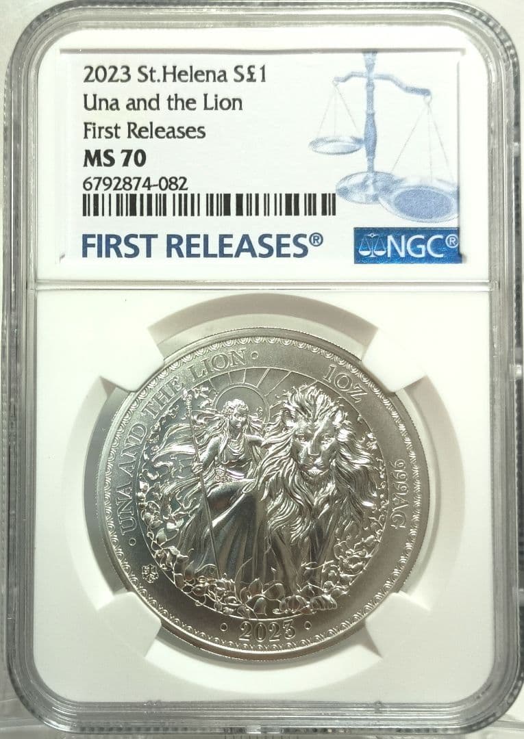 2023 セントヘレナ ウナとライオン 1ポンド銀貨 NGC MS70FR ④ NGC鑑定MS70+FR】ウナとライオン 2023年・BU版 イギリス領 セント