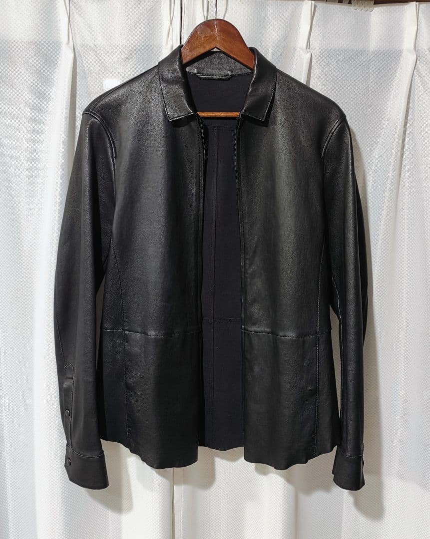 ​【極美品】GIORGIO ARMANI 最高級ラムレザー シャツジャケット M ジョルジオアルマーニ GIORGIO ARMANI 最上級 レザー ジャケット 48
