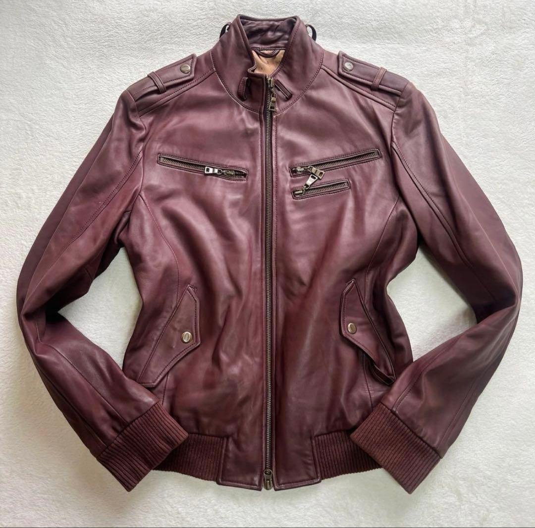 ムッシュニコル レザージャケット 羊革 革ジャン 48 ボルドー - メルカリ