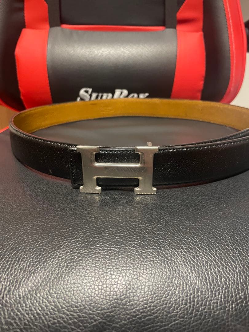 HERMES 黒レザー H字型バックル ベルト ベルトバックル 《Hジャンピング》 & レザーベルト 38 mm | Hermès