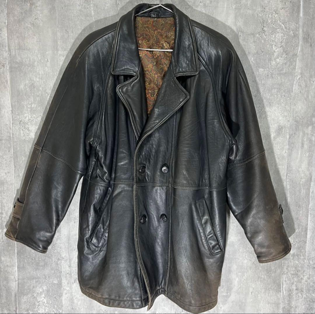 90s 羊革 ダブル レザージャケット L 黒 ラムレザー ペイズリー - メルカリ