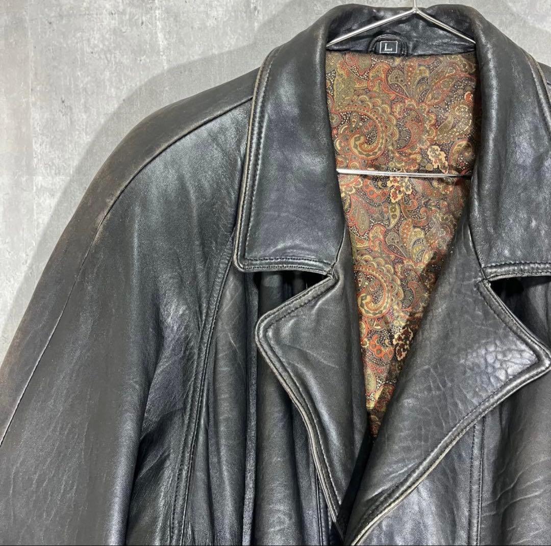 90s 羊革 ダブル レザージャケット L 黒 ラムレザー ペイズリー - メルカリ