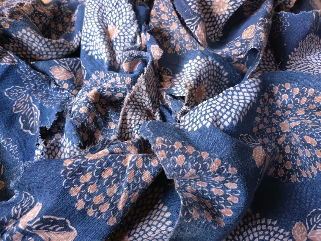 アンティーク古布 型染め生地ハギレまとめて 藍染木綿 ボロ襤褸 パッチ