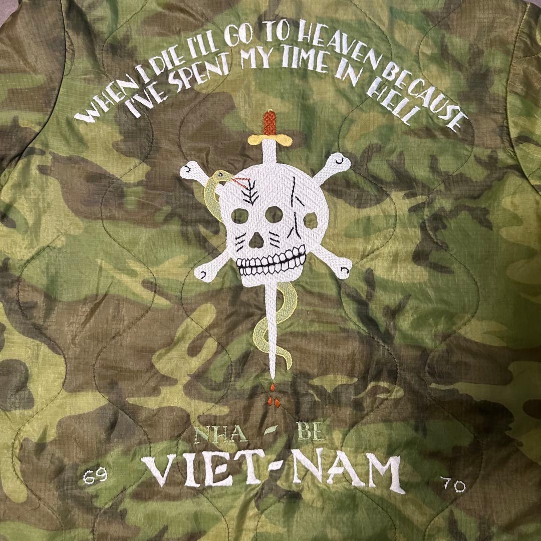 60s ベトジャン 迷彩 スカル 骸骨 スカジャン 刺繍 裏地なし