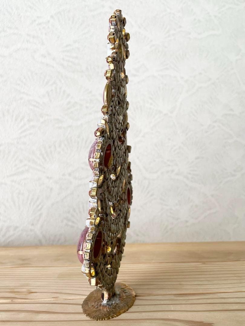 ビンテージ/Bijoux M.G.刻印/チェコガラスツリー/ピンク系/卓上ツリー