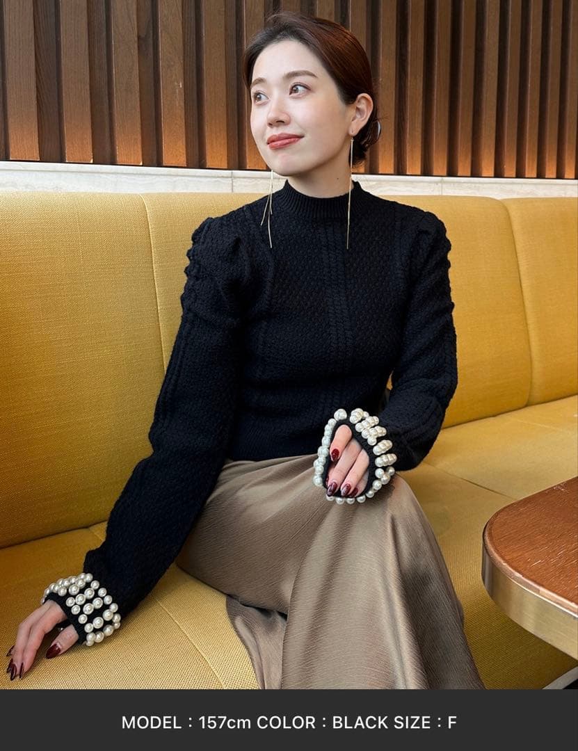 新品未使用　パールニットトップス　anuans ブラック　パール パールニットトップス