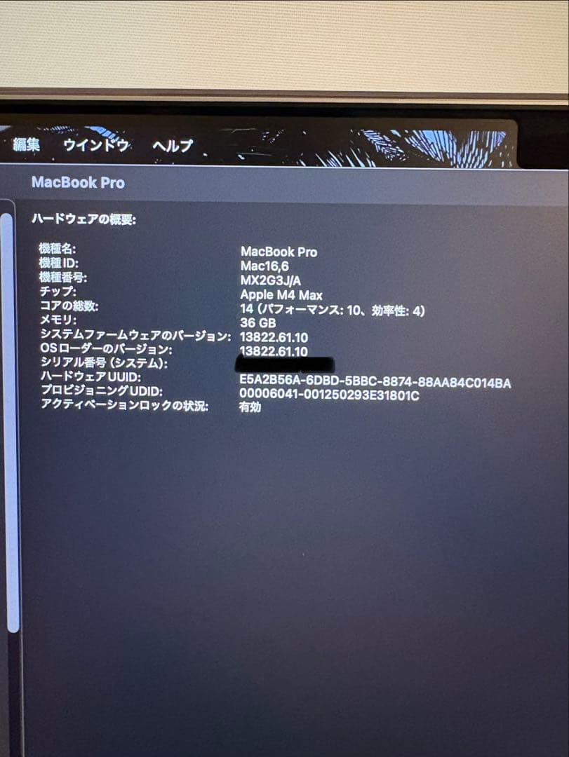 MacBook Pro M4Max 36GB/1TB 14インチ　シルバー