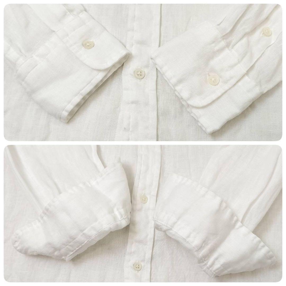 ポロラルフローレン 長袖シャツ リネン100 ポニー刺繍 ホワイト S