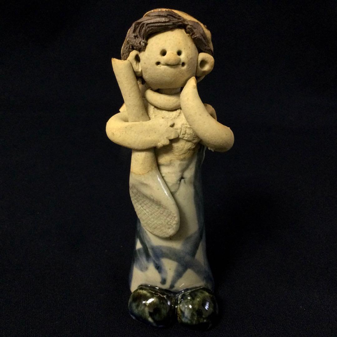 砥部焼 青芳人形 3体セット 楽器 陶器人形 森元青芳作 置物 T364