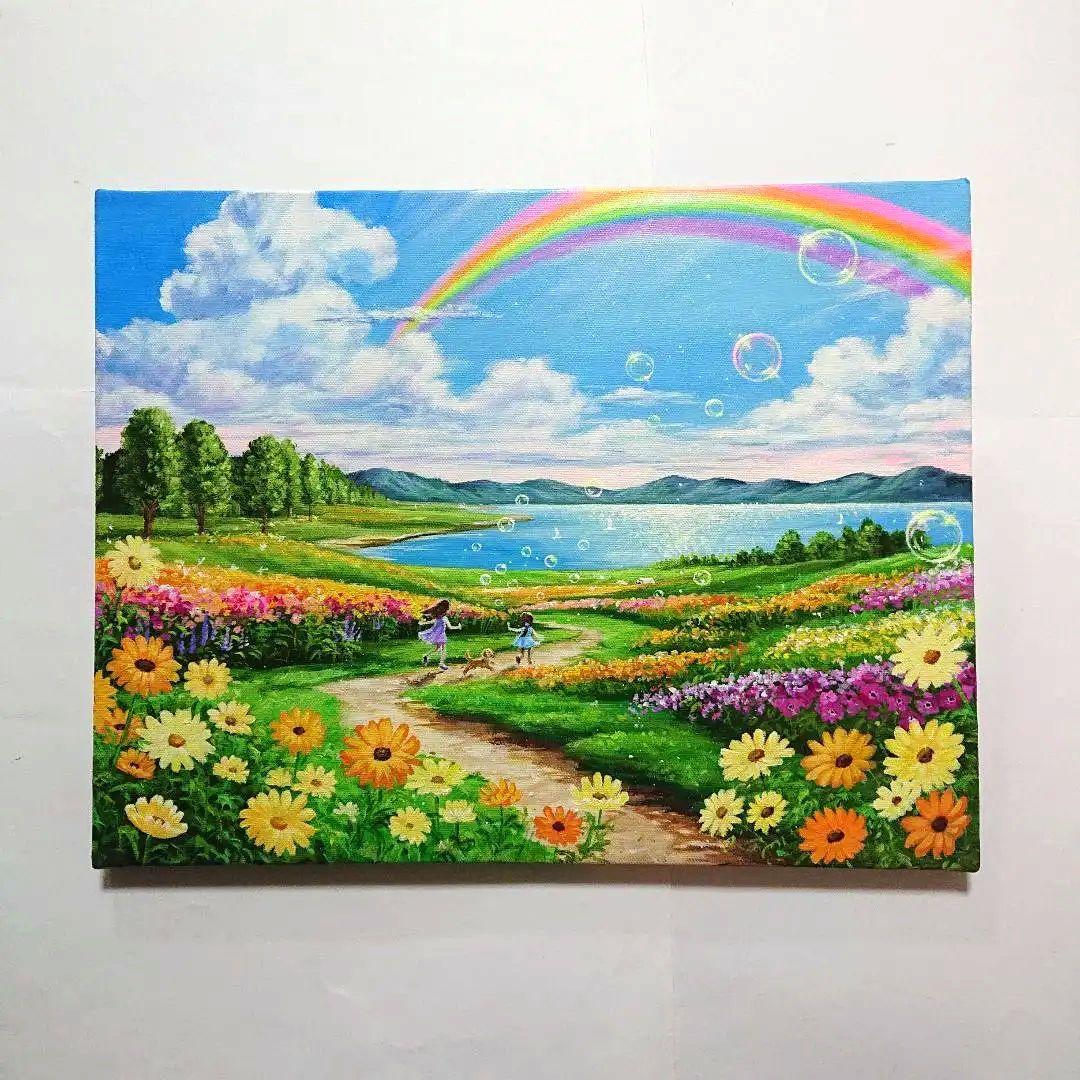 虹が輝く時】アクリル画 F6 風景画 絵画の通販｜thasniri.com