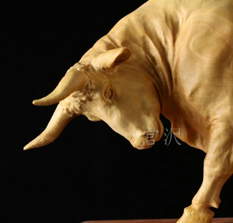 宫沢】動物の牛 彫刻工芸品 天然木 置物り 細密彫刻 - メルカリ