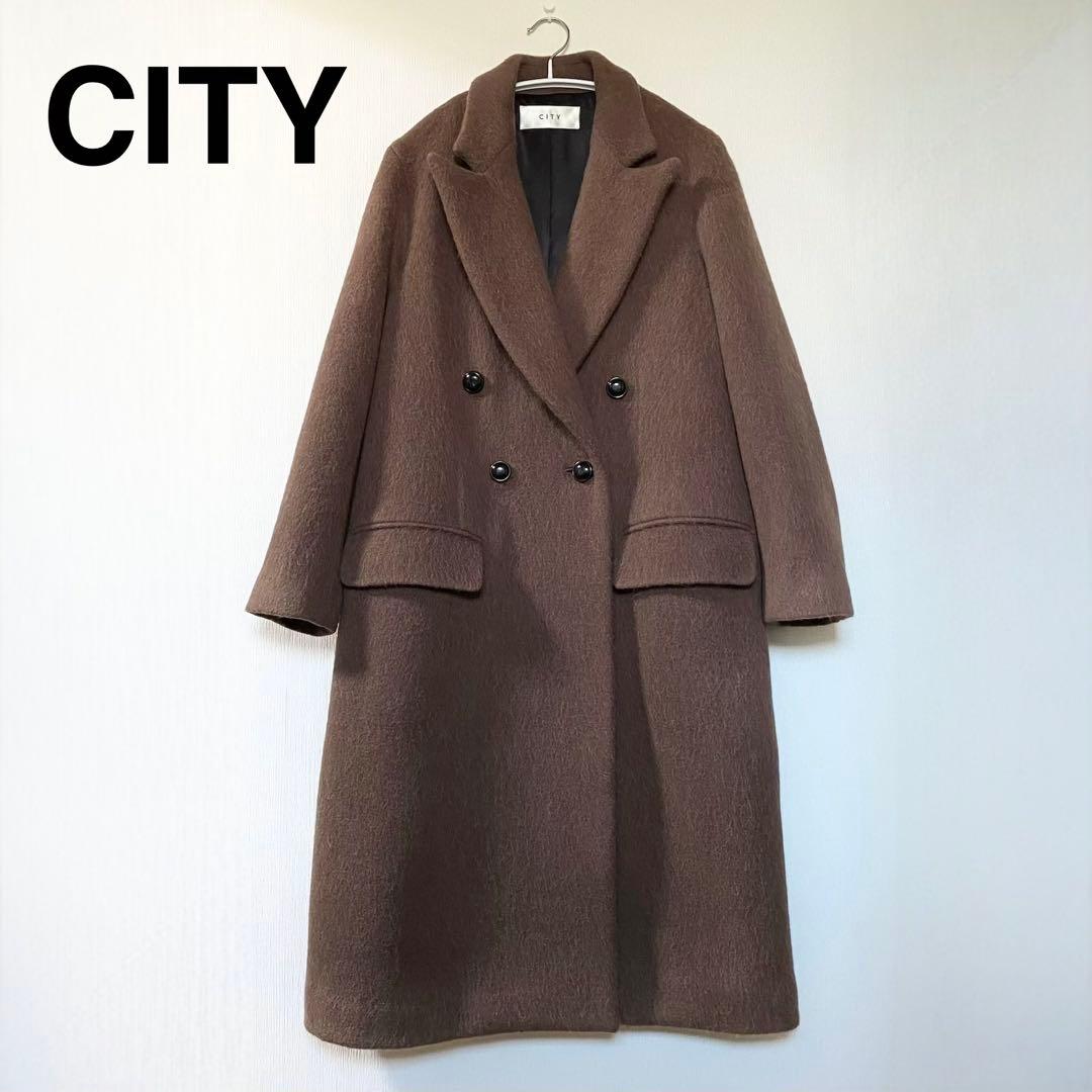 CITY アルパカウール ダブルブレストチェスターコート - メルカリ
